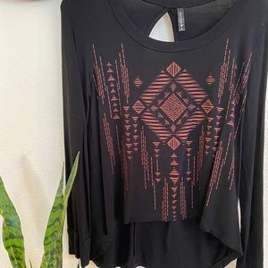 Fulltilt Black Long Sleeved Shirt w Keyhoke Back